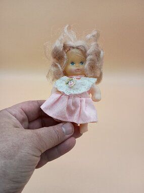 Vintage Doll Creepy Weird 4.5" Tall Pink Dress Strawberry Blonde READ